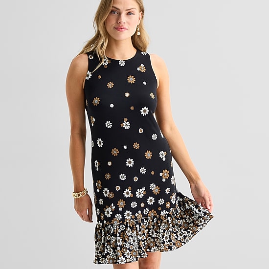 Marc New York Womens Round Neck Sleeveless Floral Shift Dress