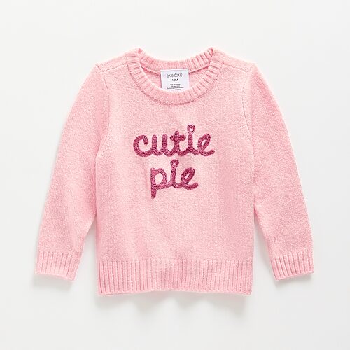 Okie Dokie Baby Girls Round Neck Long Sleeve Pullover Sweater, 24 Months, Pink