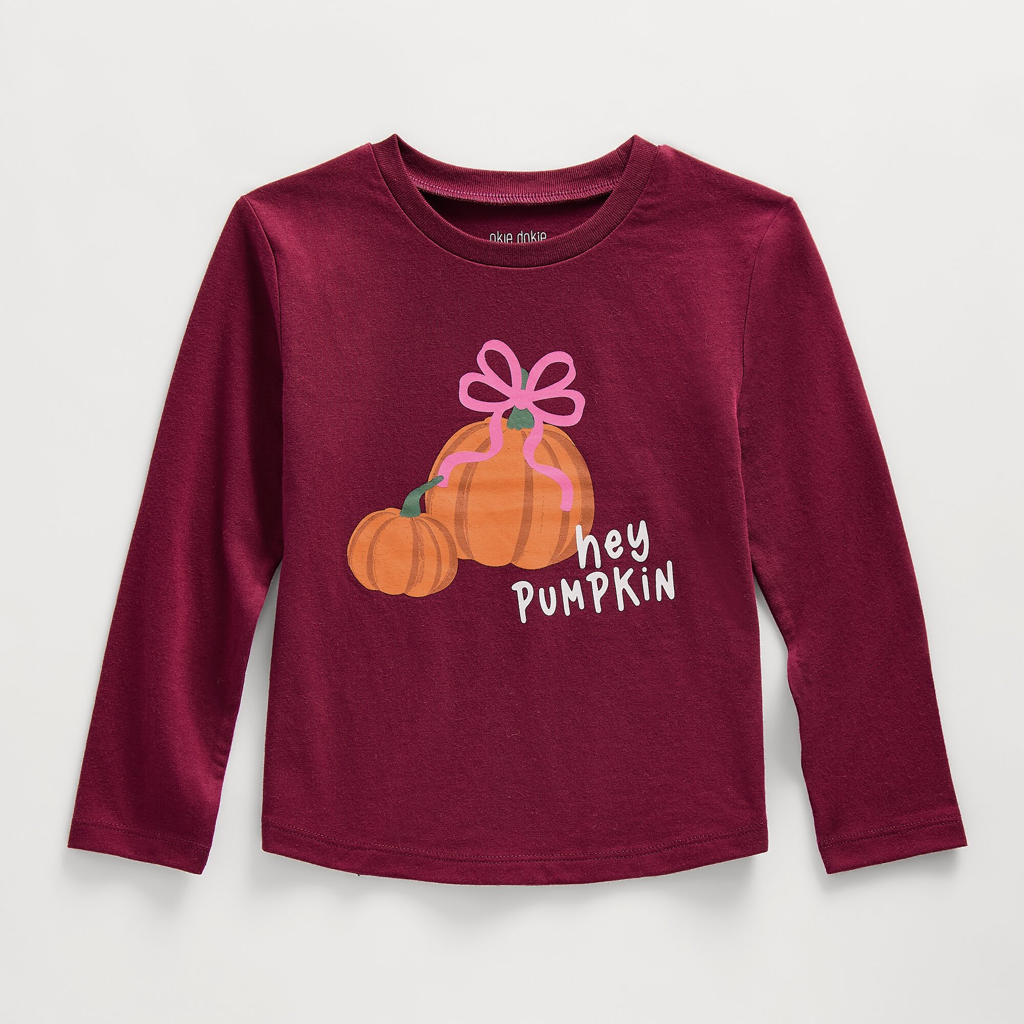 Okie Dokie Toddler & Little Girls Round Neck Long Sleeve Classic Fit Graphic T-Shirt