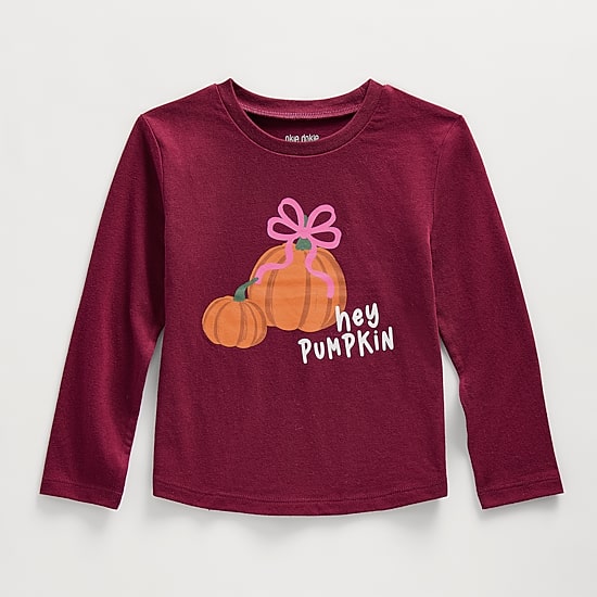 Okie Dokie Toddler & Little Girls Round Neck Long Sleeve Classic Fit Graphic T-Shirt