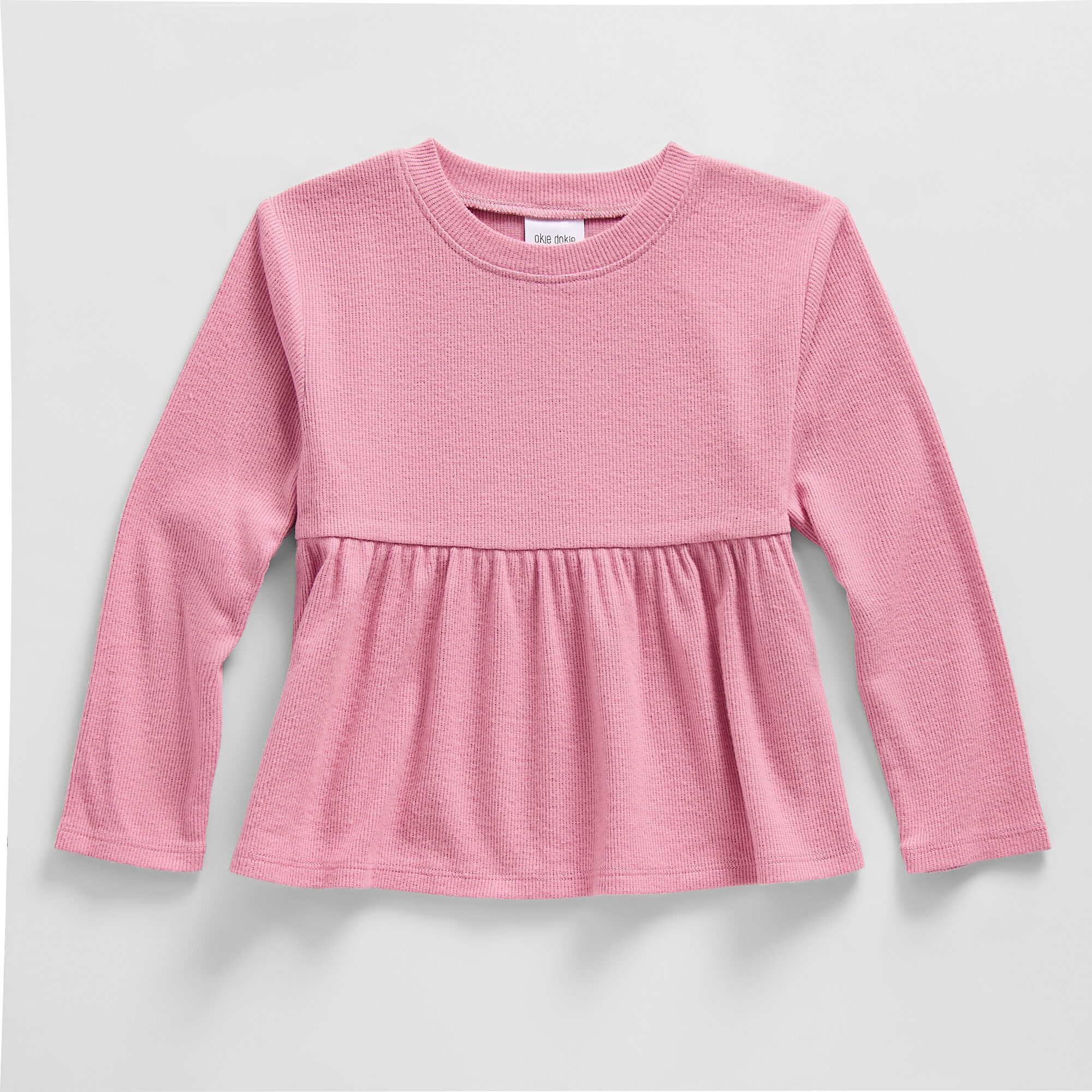 Okie Dokie Toddler & Little Girls Round Neck Long Sleeve Peplum Top