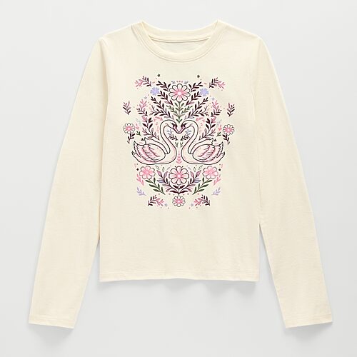 Thereabouts Little & Big Kid Girls Crew Neck Long Sleeve Classic Fit Graphic T-Shirt, X-large (16), White