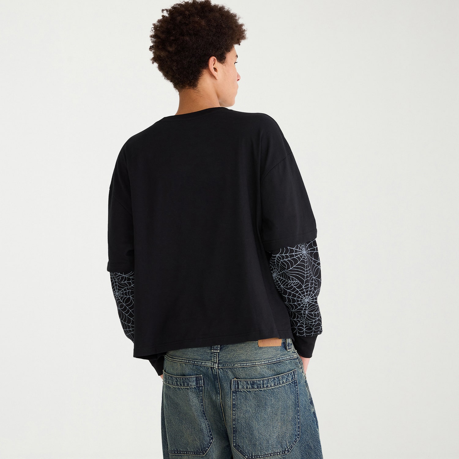 AEROPOSTALE Mens Crew Neck Long Sleeve Spiderman Twofer Graphic T-Shirt