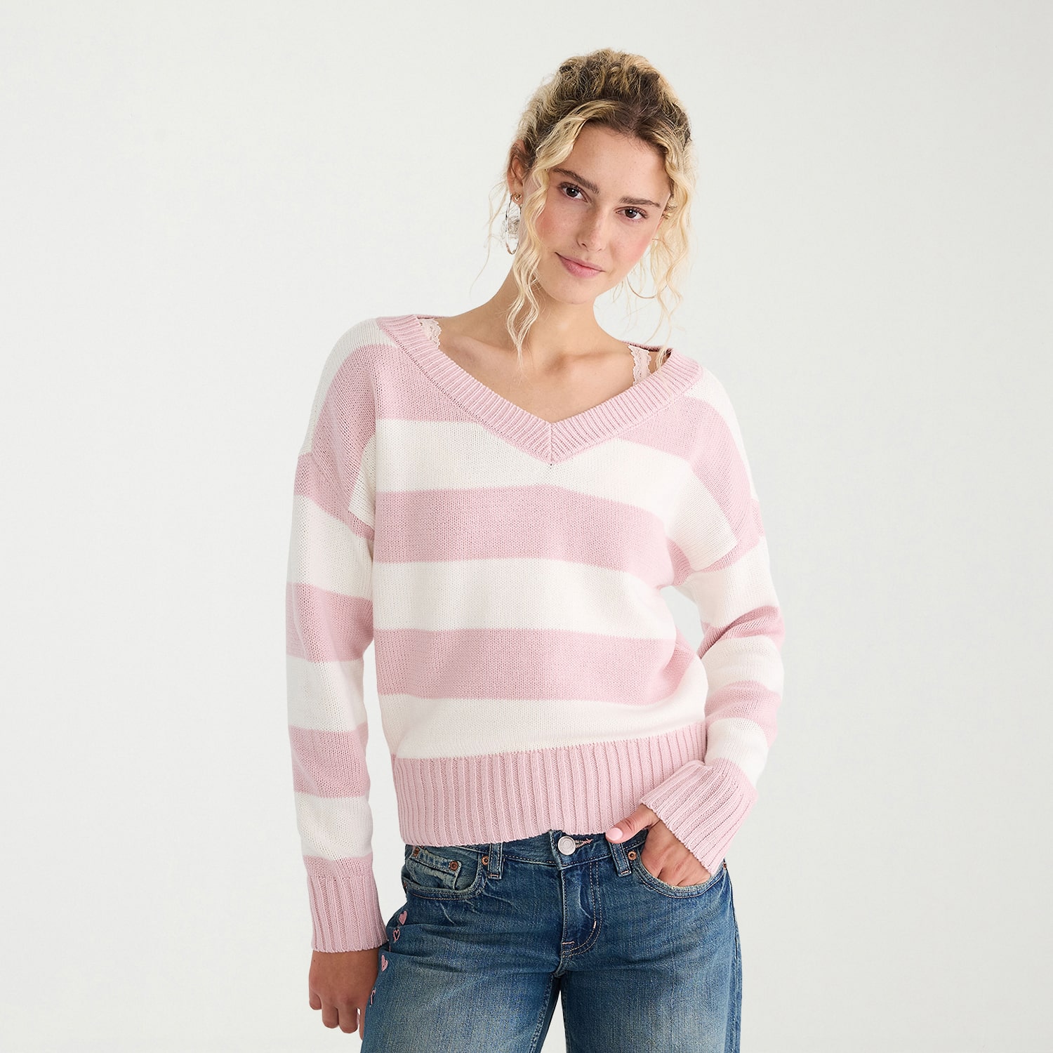 AEROPOSTALE Womens V Neck Long Sleeve Pullover Sweater