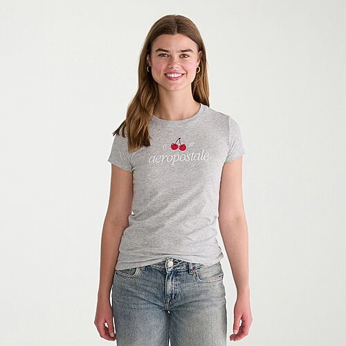 Aéropostale Womens Juniors Crew Neck Short Sleeve Regular Fit Graphic T-shirt In Gray