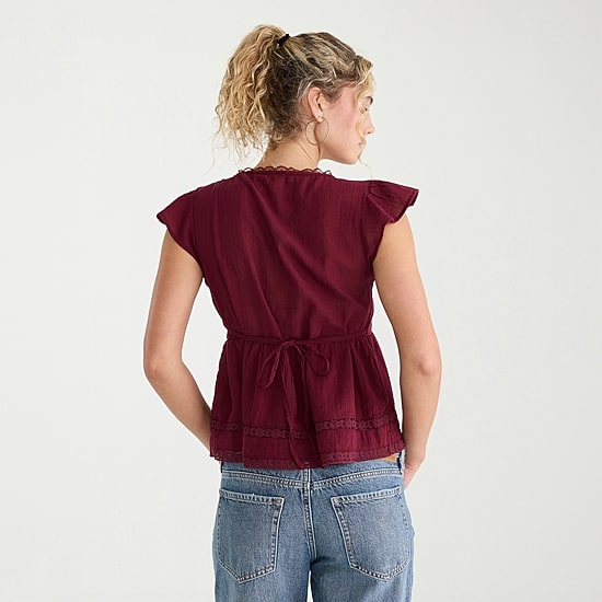 AEROPOSTALE Womens Juniors V Neck Short Sleeve Babydoll Top