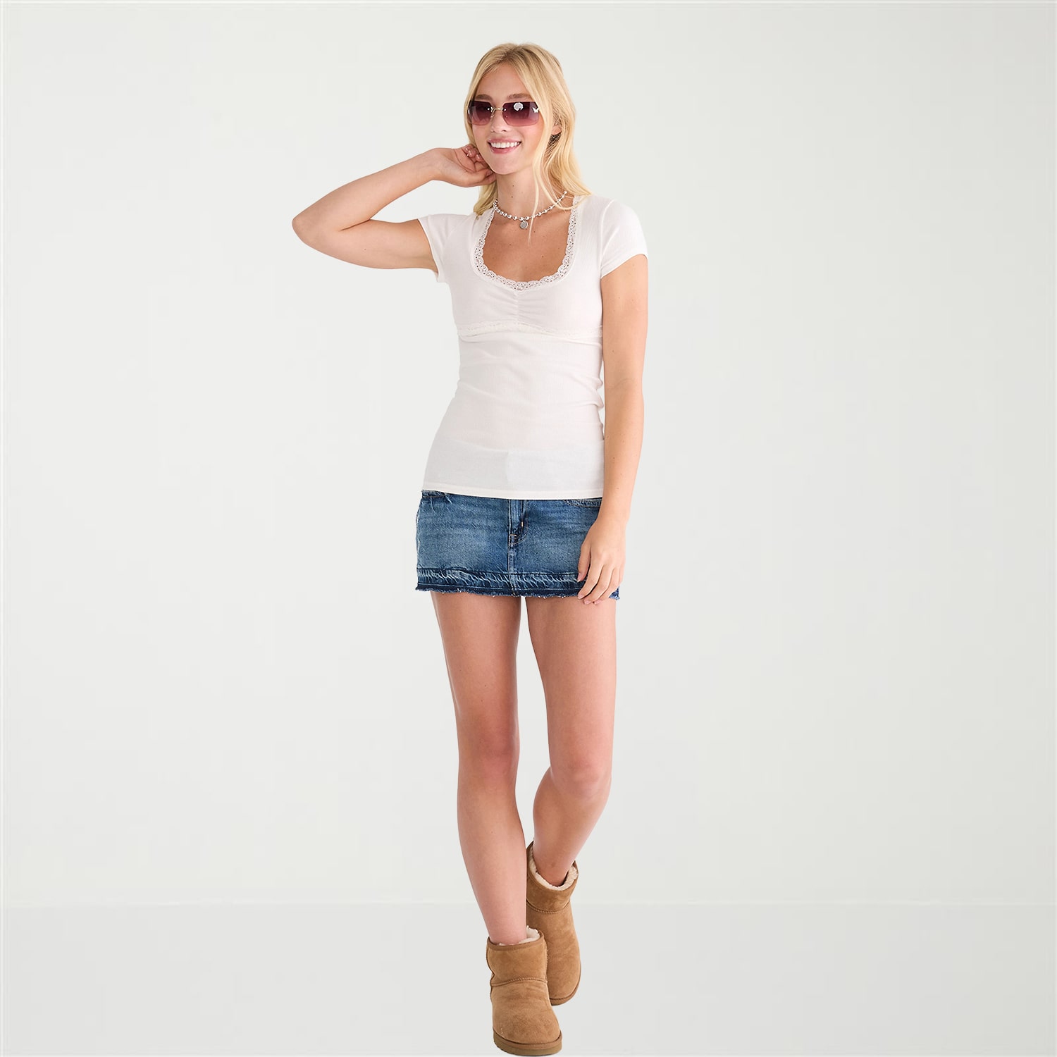 AEROPOSTALE Womens Juniors Sweetheart Neck Short Sleeve T-Shirt
