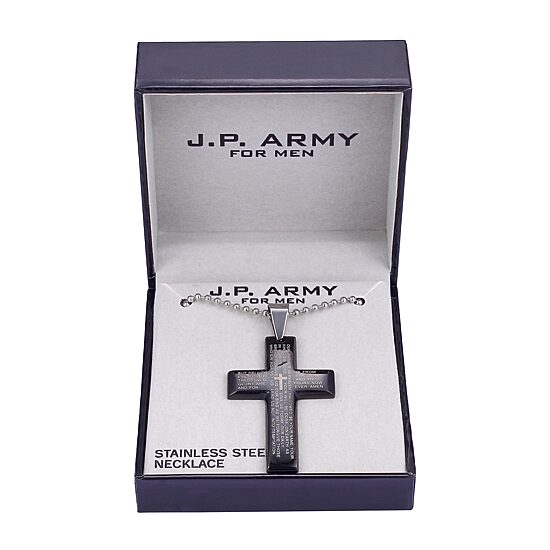 J.P. Army Men's Jewelry Stainless Steel 24 Inch Cable Cross Pendant Necklace