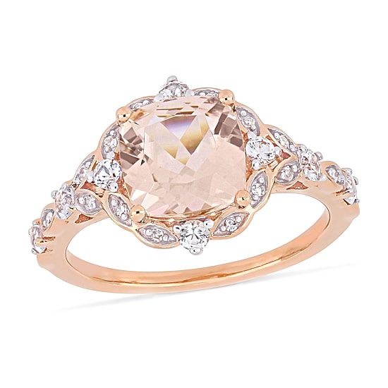 Womens Diamond Accent Genuine Pink Morganite 14K Gold Cocktail Ring