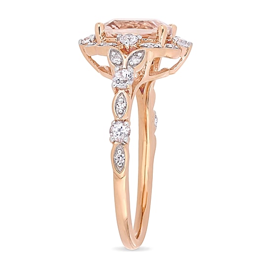 Womens Diamond Accent Genuine Pink Morganite 14K Gold Cocktail Ring