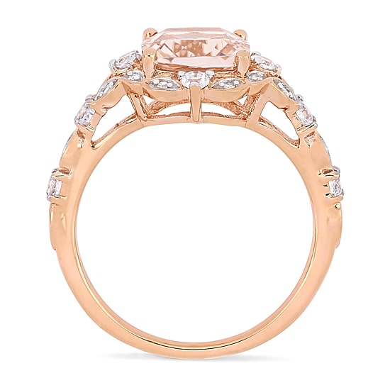 Womens Diamond Accent Genuine Pink Morganite 14K Gold Cocktail Ring