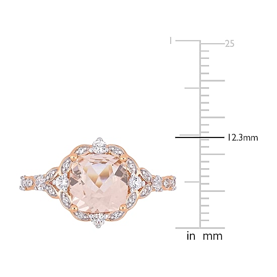 Womens Diamond Accent Genuine Pink Morganite 14K Gold Cocktail Ring