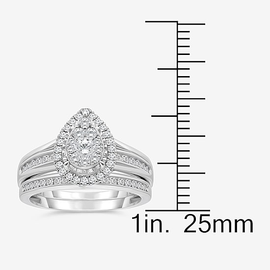(I / I1) Womens 1 CT. T.W. Lab Grown White Diamond 10K Gold Pear Side Stone Bridal Set