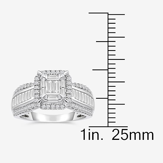 (I / I1) Womens 1 CT. T.W. Lab Grown White Diamond 10K Gold Side Stone Halo Engagement Ring