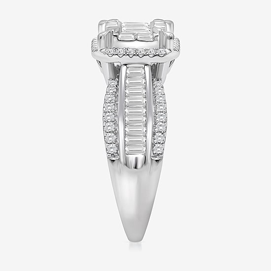 (I / I1) Womens 1 CT. T.W. Lab Grown White Diamond 10K Gold Side Stone Halo Engagement Ring