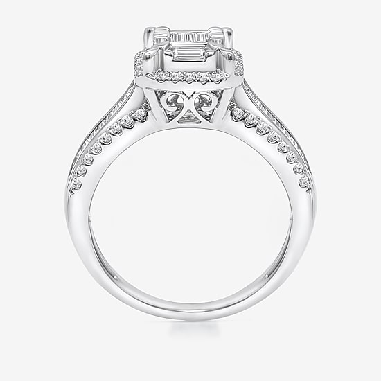 (I / I1) Womens 1 CT. T.W. Lab Grown White Diamond 10K Gold Side Stone Halo Engagement Ring