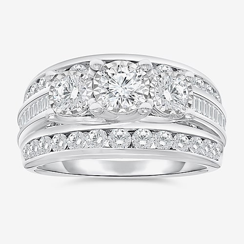 Love Lives Forever (I / I1) Womens 2 CT. T.W. Lab Grown White Diamond 10K Gold Round 3-Stone Engagement Ring, 8, White