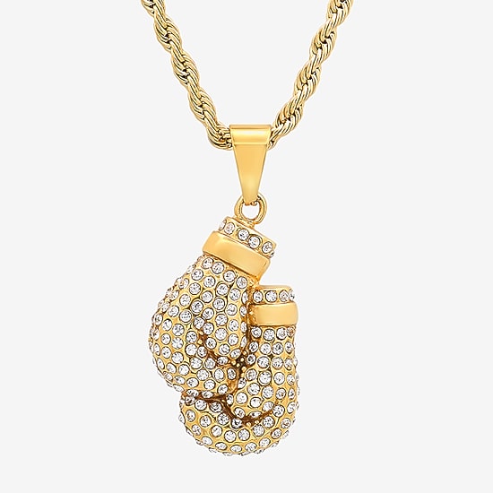 Steeltime Mens Crystal 18K Gold Over Stainless Steel Hypoallergenic 24 Inch Pendant Necklace