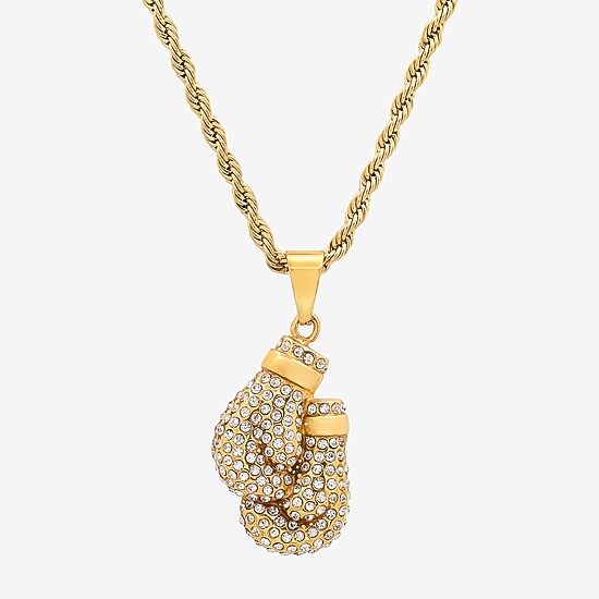 Steeltime Mens Crystal 18K Gold Over Stainless Steel Hypoallergenic 24 Inch Pendant Necklace