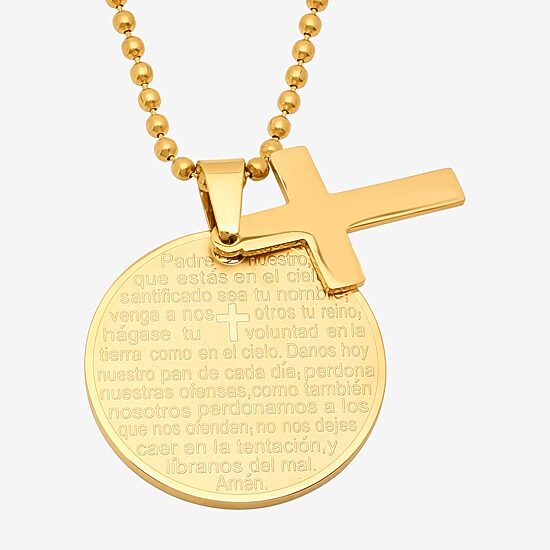 Steeltime Mens 18K Gold Over Stainless Steel Hypoallergenic 24 Inch Pendant Necklace