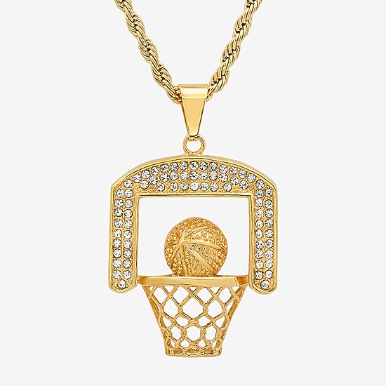 Steeltime Mens Crystal 18K Gold Over Stainless Steel Hypoallergenic 24 Inch Pendant Necklace