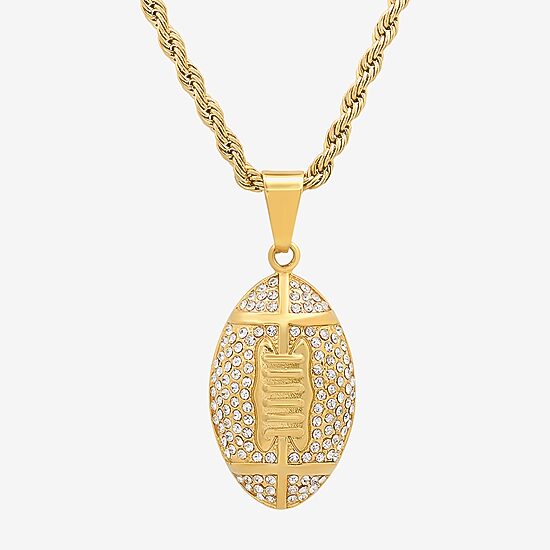 Steeltime Mens Crystal 18K Gold Over Stainless Steel Hypoallergenic 24 Inch Pendant Necklace