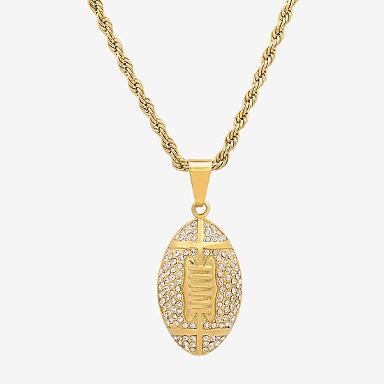 Steeltime Mens Crystal 18K Gold Over Stainless Steel Hypoallergenic 24 Inch Pendant Necklace