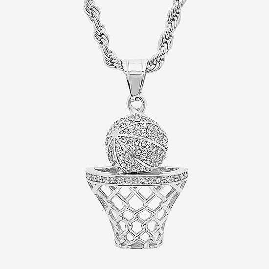 Steeltime Mens Crystal Stainless Steel Hypoallergenic 24 Inch Pendant Necklace