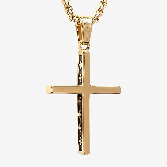 Steeltime Mens 18K Gold Over Stainless Steel Cross Hypoallergenic 24 Inch Pendant Necklace
