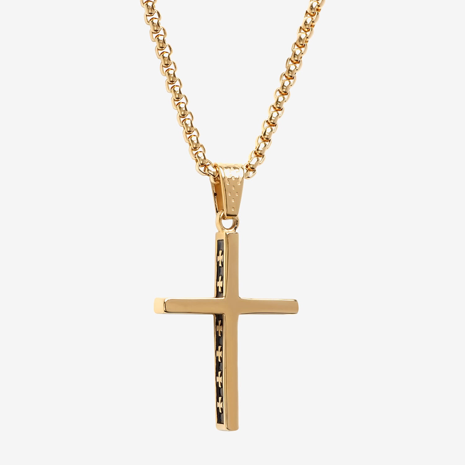 Steeltime Mens 18K Gold Over Stainless Steel Cross Hypoallergenic 24 Inch Pendant Necklace