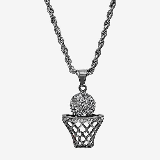 Steeltime Mens Crystal Stainless Steel Hypoallergenic 24 Inch Pendant Necklace
