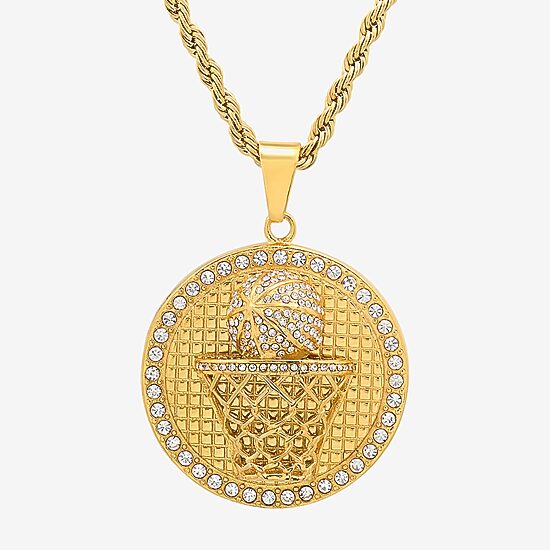 Steeltime Mens Crystal 18K Gold Over Stainless Steel Hypoallergenic 24 Inch Pendant Necklace