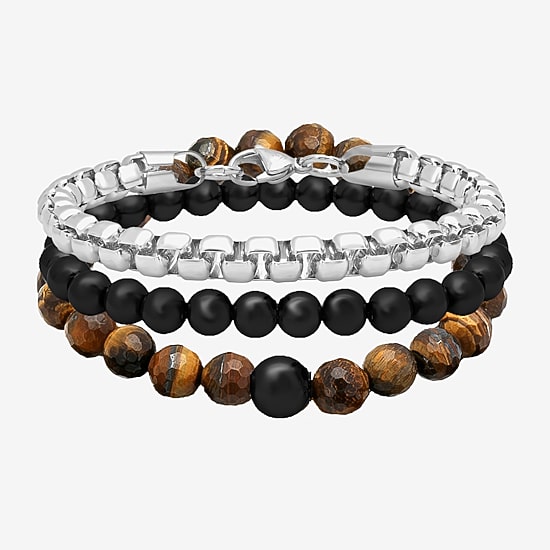 Steeltime Mens 3-pc. Stainless Steel Hypoallergenic Bracelet Set