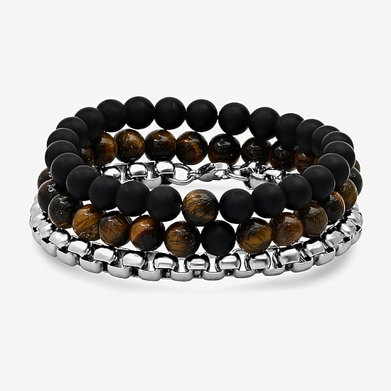Steeltime Mens 3-pc. Stainless Steel Hypoallergenic Bracelet Set