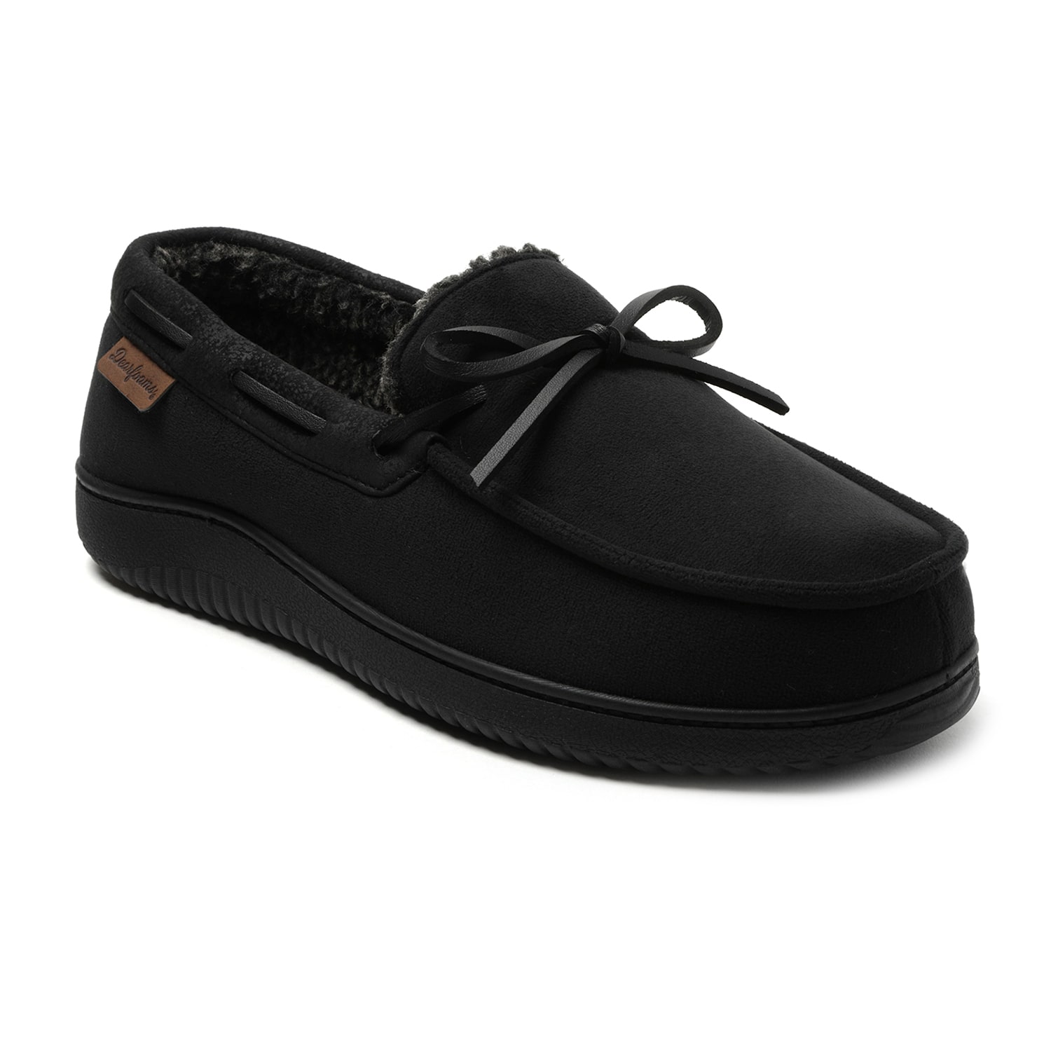 Dearfoams Mens Pierce Microsuede Moc with Tie Slippers