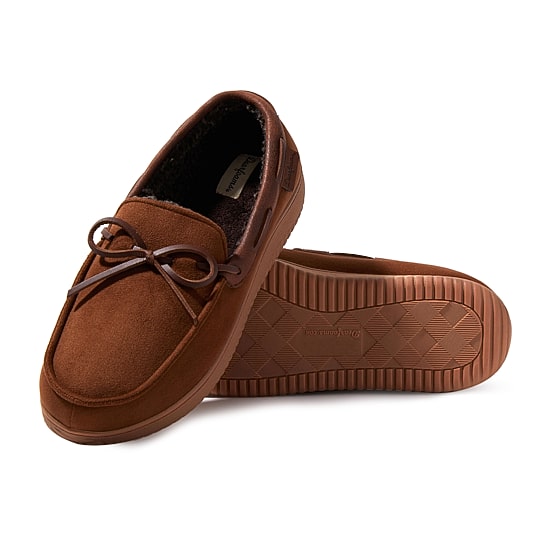 Dearfoams Mens Pierce Microsuede Moc with Tie Slippers