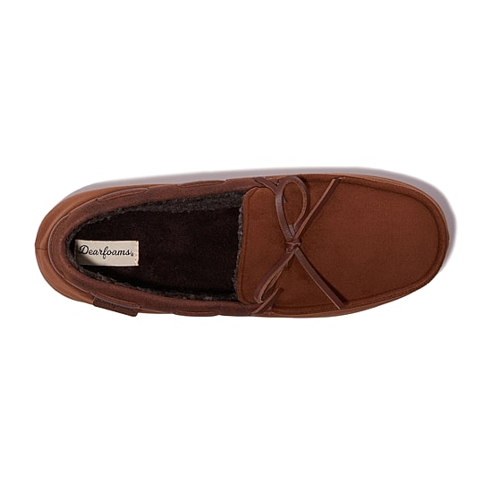 Dearfoams Mens Pierce Microsuede Moc with Tie Slippers