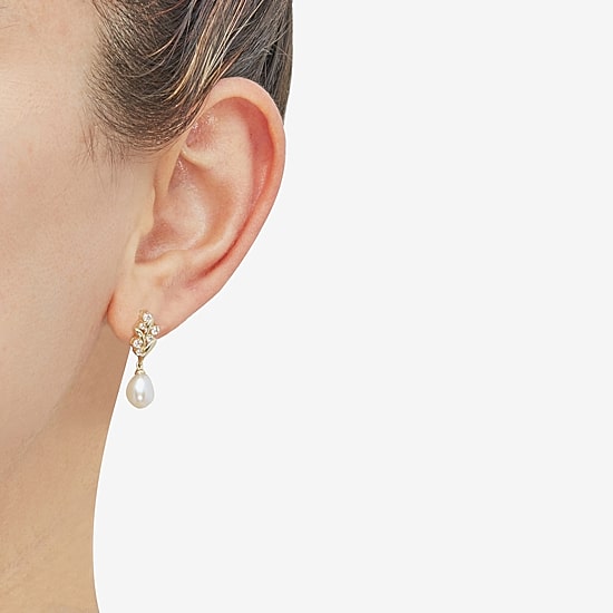 Womens White Cultured Freshwater Pearl 14K Gold Over Silver Sterling Silver Oval Drop Earrings