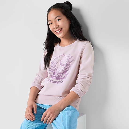 Thereabouts Little & Big Kid Girls Round Neck Long Sleeve Sweatshirt