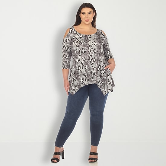 White Mark Plus Womens Scoop Neck 3/4 Sleeve Tunic Top