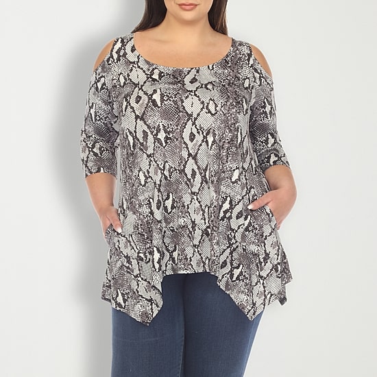 White Mark Plus Womens Scoop Neck 3/4 Sleeve Tunic Top