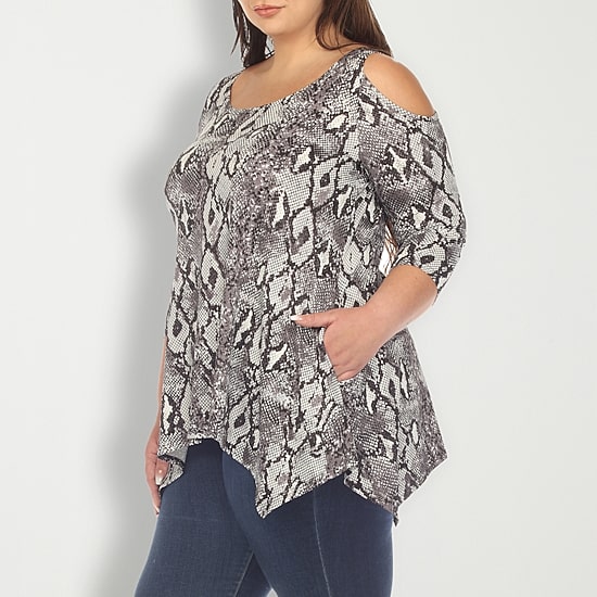 White Mark Plus Womens Scoop Neck 3/4 Sleeve Tunic Top