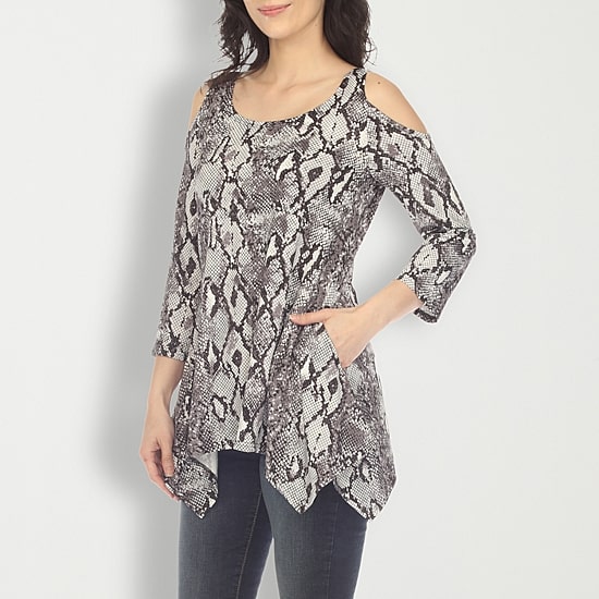 White Mark Womens Scoop Neck 3/4 Sleeve Tunic Top