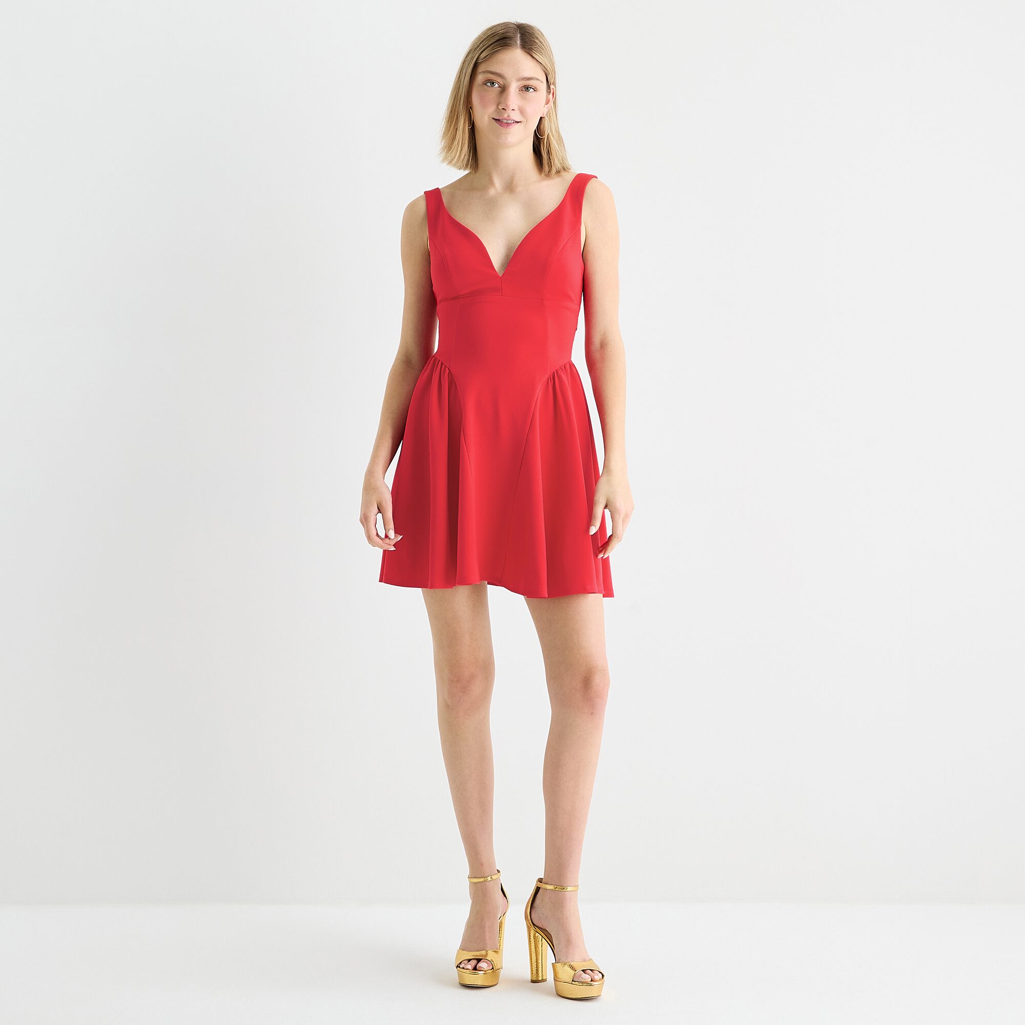 Emerald Sundae Womens Juniors V Neck Sleeveless Fit + Flare Dress