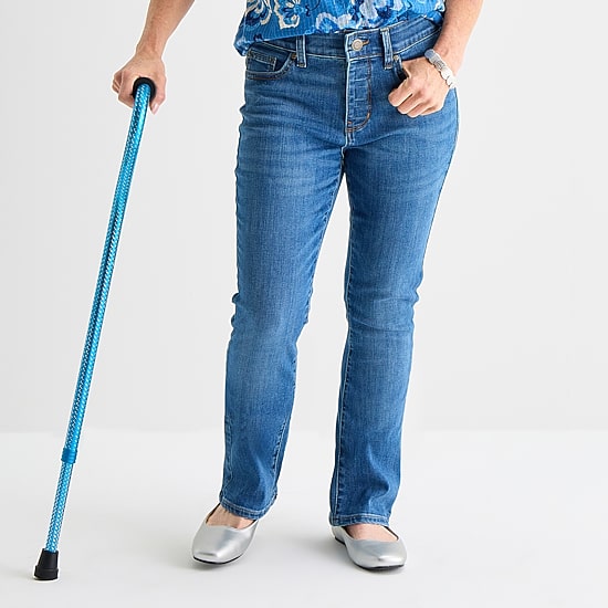 St. John's Bay Womens Mid Rise Adaptive Bootcut Easy-on + Easy-off Jean