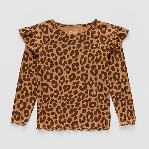 Okie Dokie Toddler & Little Girls Round Neck Long Sleeve Regular Fit Graphic T-Shirt, 18 Months, Brown