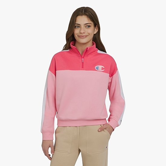 Champion Big Kid Girls Mock Neck Long Sleeve Fleece Active Quarter-Zip Pullover