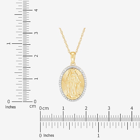 Limited Quantities! Miraculous Medal Womens 1/10 CT. T.W. Natural White Diamond 14K Gold Over Silver Oval 20 Inch Pendant Necklace