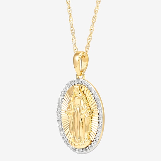 Limited Quantities! Miraculous Medal Womens 1/10 CT. T.W. Natural White Diamond 14K Gold Over Silver Oval 20 Inch Pendant Necklace