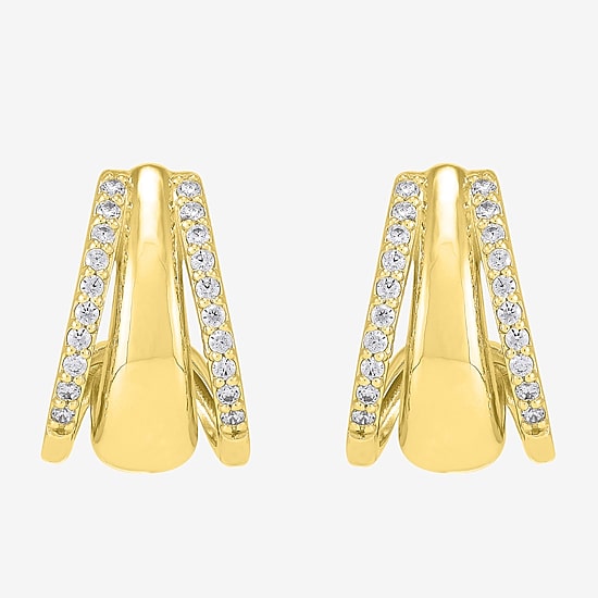 Limited Quantities! Womens 1/4 CT. T.W. Lab Grown White Diamond 14K Gold Over Silver 14.4mm Hoop Earrings